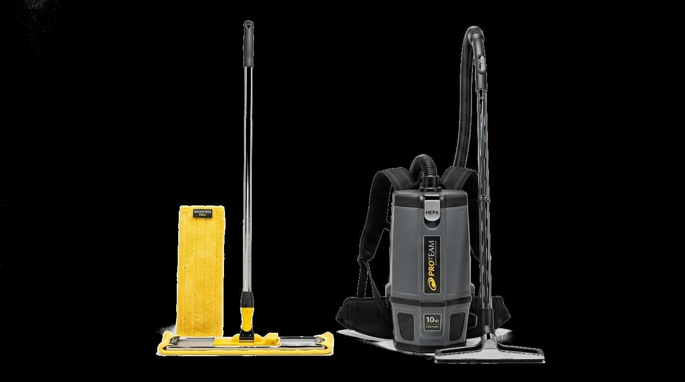 Commercial cleaning mop stick and HEPA backpack vacuum cleaner